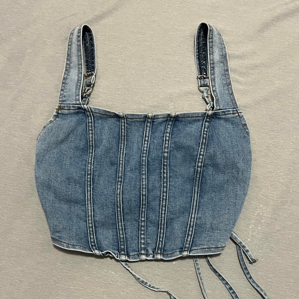 LGI's Boutique Denim Corset Lace Up Crop Top Blue Y2K Structured Small